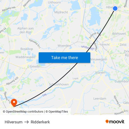 Hilversum to Ridderkerk map