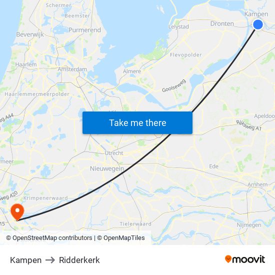 Kampen to Ridderkerk map