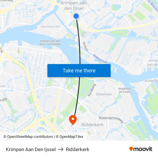 Krimpen Aan Den Ijssel to Ridderkerk map