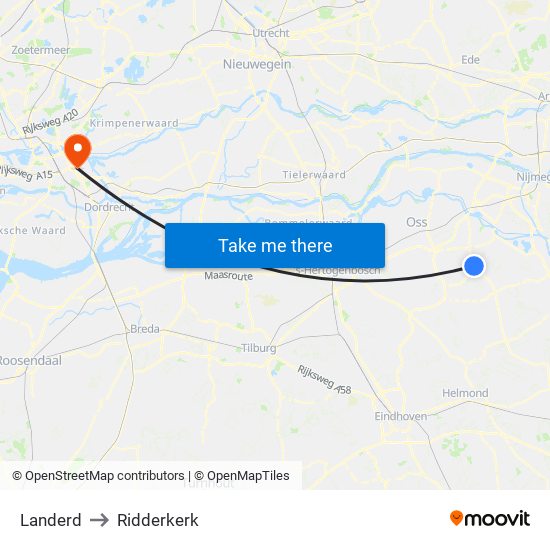 Landerd to Ridderkerk map