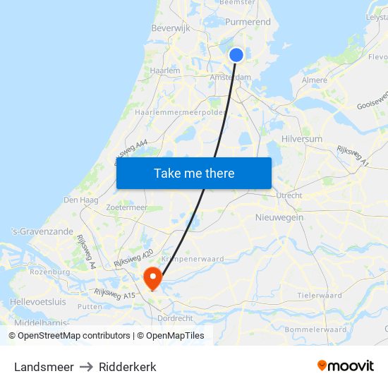 Landsmeer to Ridderkerk map