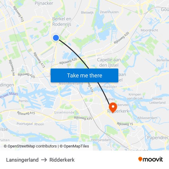 Lansingerland to Ridderkerk map