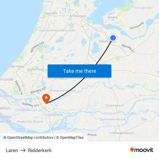 Laren to Ridderkerk map