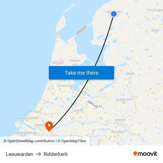 Leeuwarden to Ridderkerk map