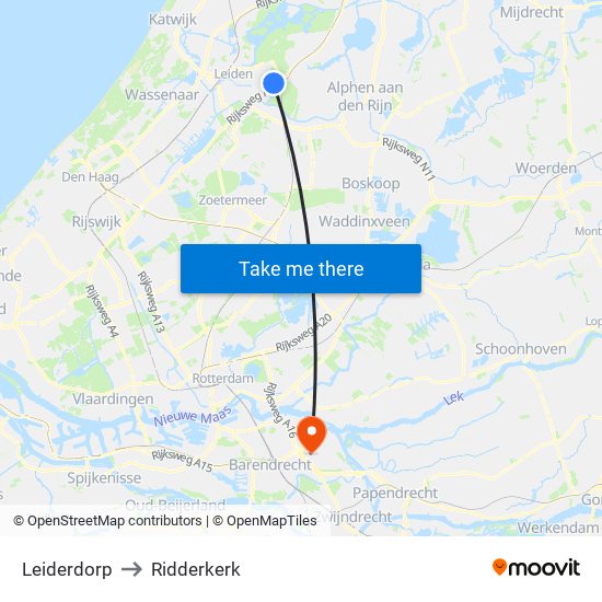 Leiderdorp to Ridderkerk map