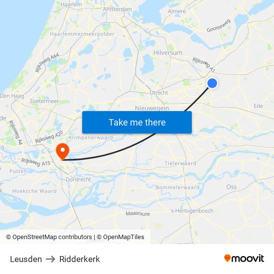Leusden to Ridderkerk map