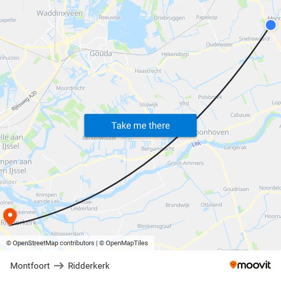 Montfoort to Ridderkerk map