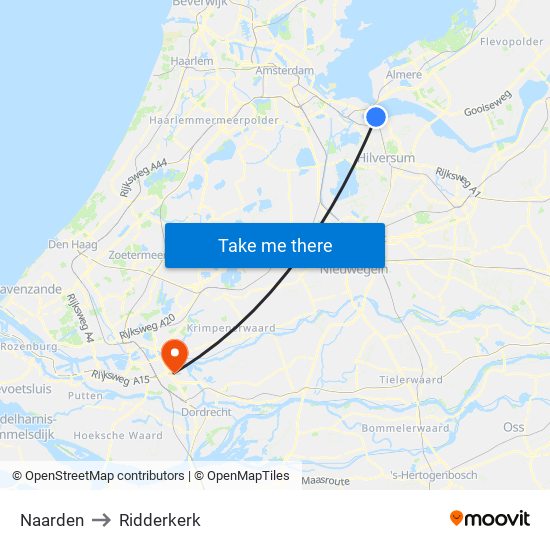 Naarden to Ridderkerk map