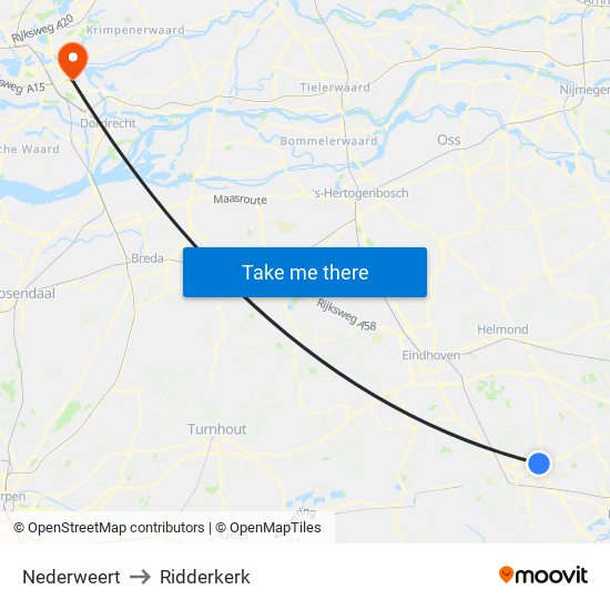 Nederweert to Ridderkerk map