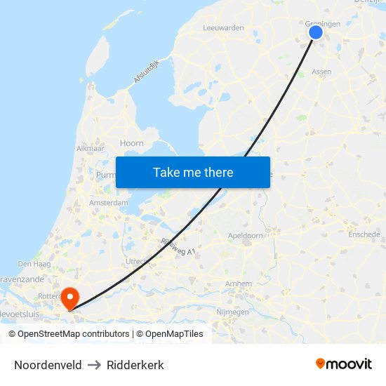 Noordenveld to Ridderkerk map