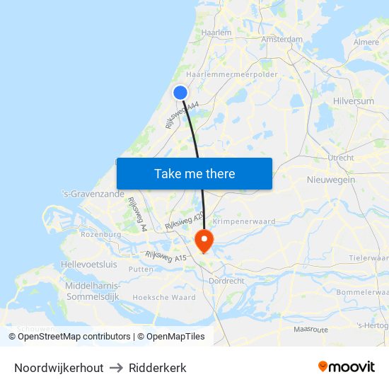 Noordwijkerhout to Ridderkerk map