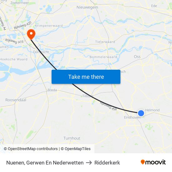Nuenen, Gerwen En Nederwetten to Ridderkerk map
