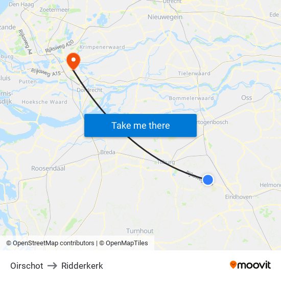 Oirschot to Ridderkerk map