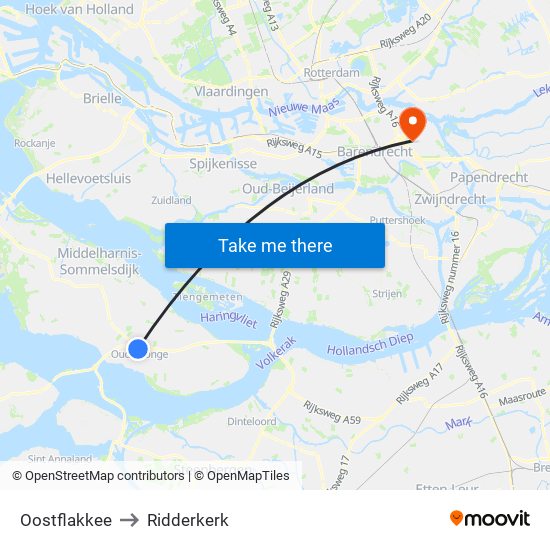 Oostflakkee to Ridderkerk map