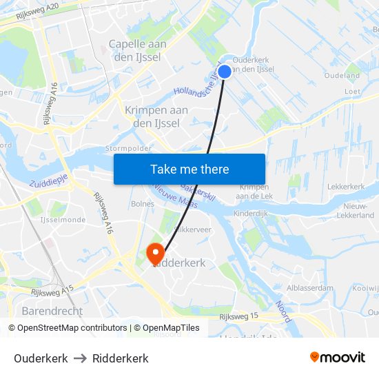 Ouderkerk to Ridderkerk map