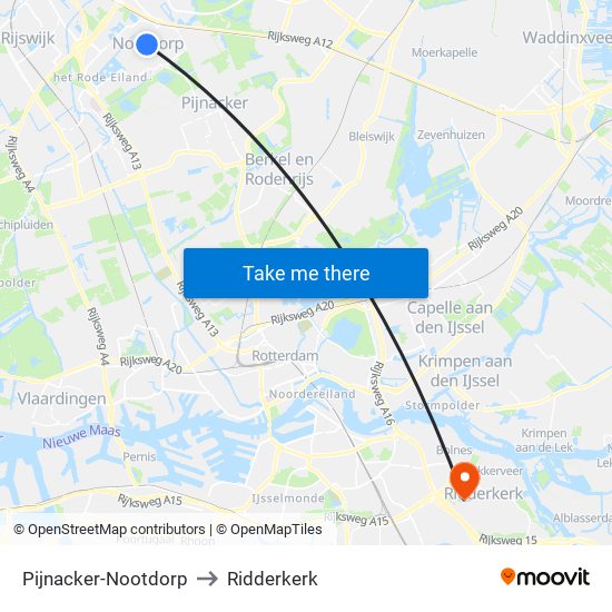 Pijnacker-Nootdorp to Ridderkerk map