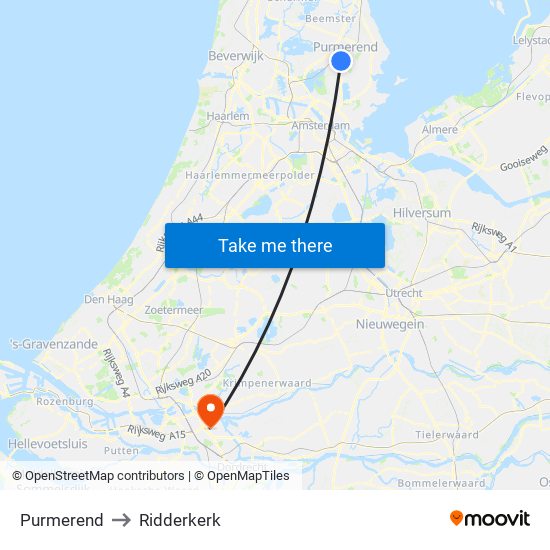 Purmerend to Ridderkerk map