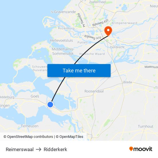 Reimerswaal to Ridderkerk map