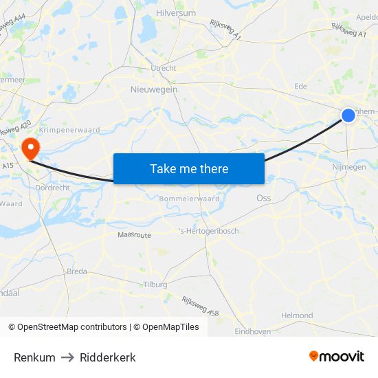 Renkum to Ridderkerk map