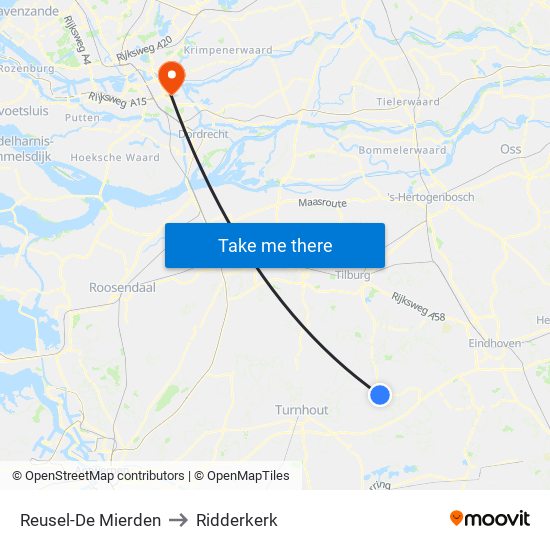 Reusel-De Mierden to Ridderkerk map