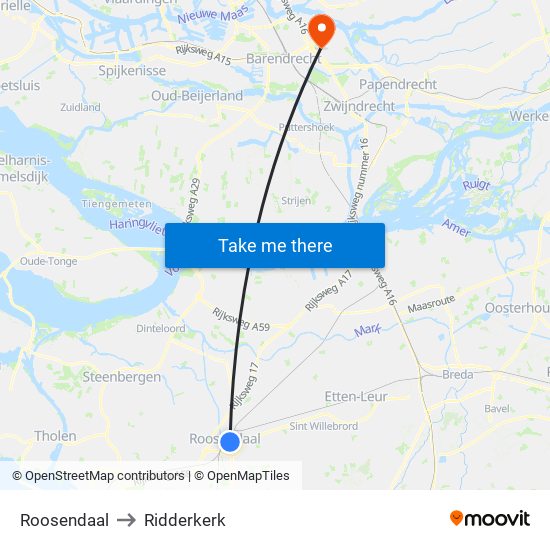 Roosendaal to Ridderkerk map