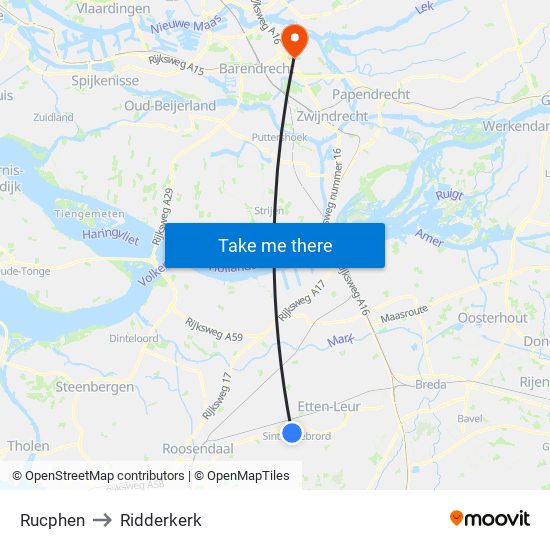 Rucphen to Ridderkerk map