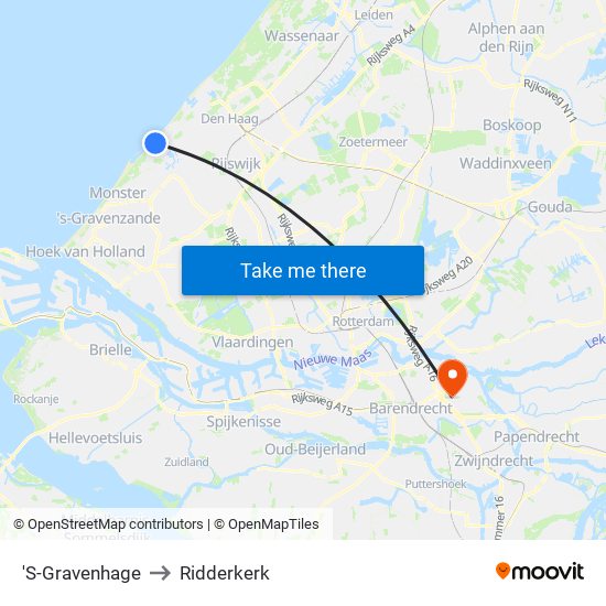 'S-Gravenhage to Ridderkerk map