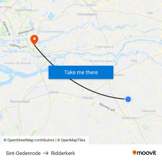 Sint-Oedenrode to Ridderkerk map