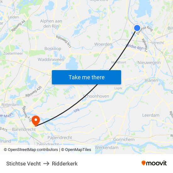 Stichtse Vecht to Ridderkerk map