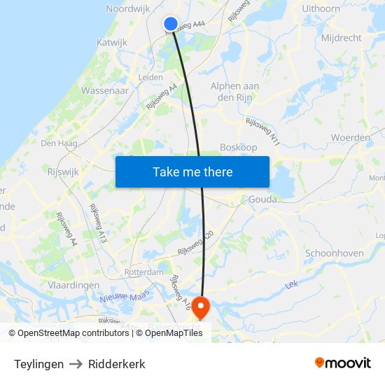 Teylingen to Ridderkerk map