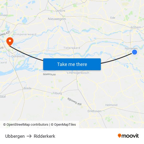 Ubbergen to Ridderkerk map
