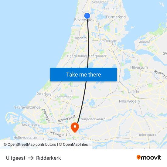 Uitgeest to Ridderkerk map