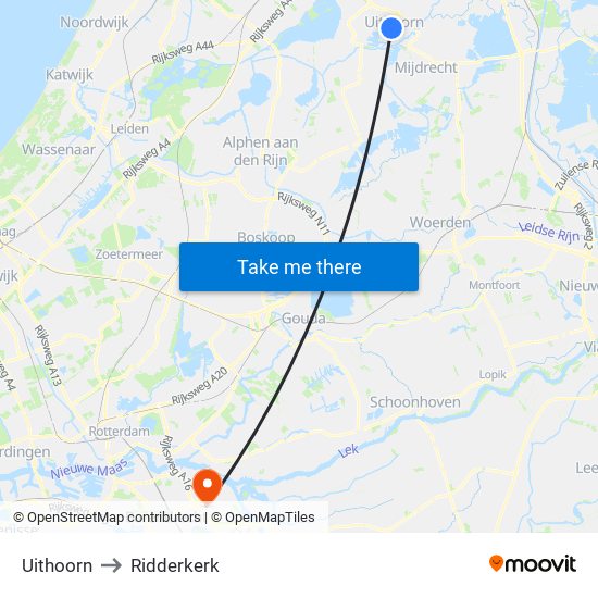 Uithoorn to Ridderkerk map