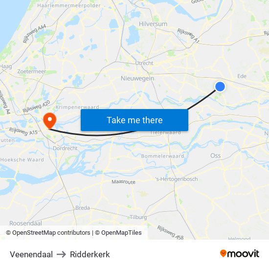 Veenendaal to Ridderkerk map