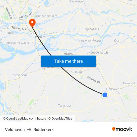 Veldhoven to Ridderkerk map