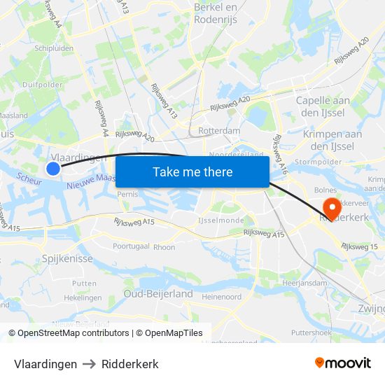 Vlaardingen to Ridderkerk map