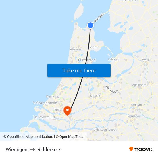 Wieringen to Ridderkerk map