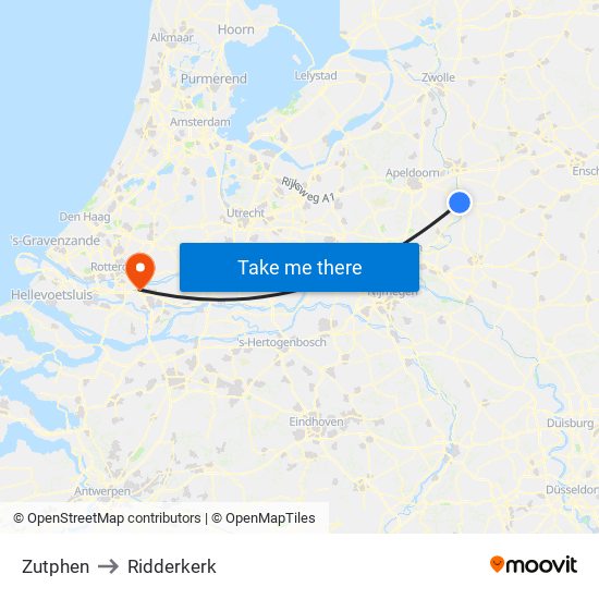 Zutphen to Ridderkerk map