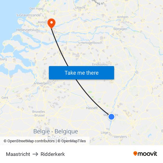 Maastricht to Ridderkerk map