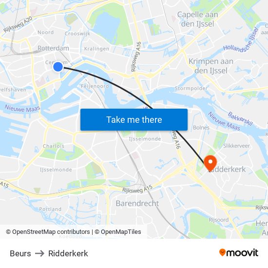 Beurs to Ridderkerk map