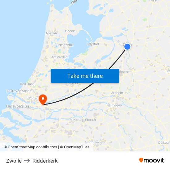 Zwolle to Ridderkerk map