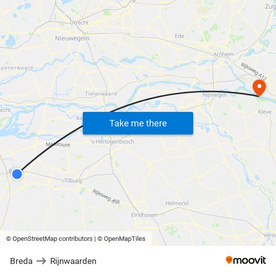 Breda to Rijnwaarden map