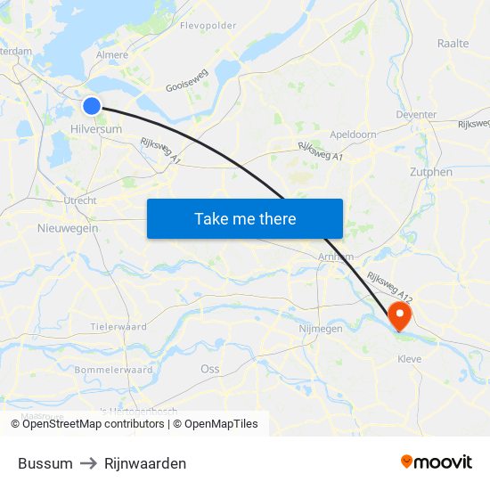 Bussum to Rijnwaarden map