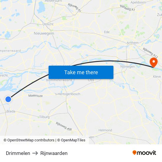 Drimmelen to Rijnwaarden map