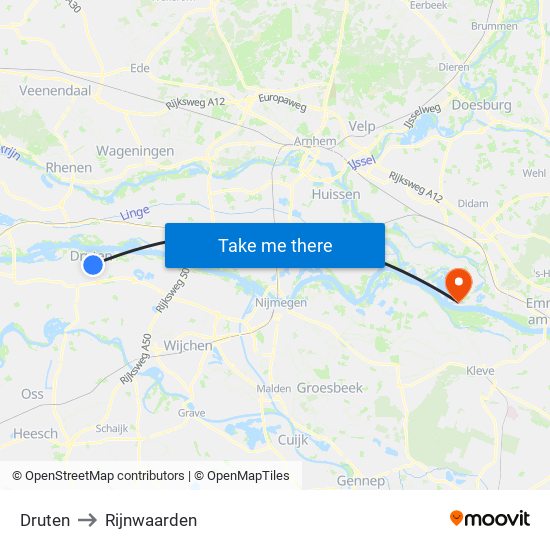 Druten to Rijnwaarden map