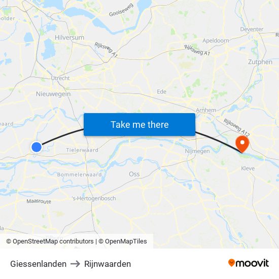 Giessenlanden to Rijnwaarden map