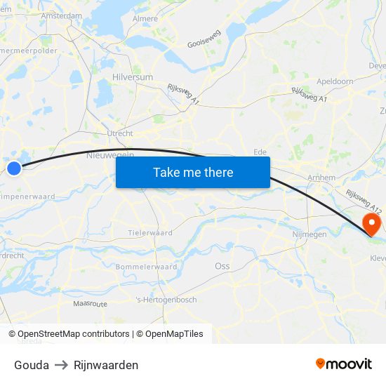 Gouda to Rijnwaarden map