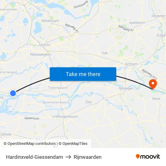 Hardinxveld-Giessendam to Rijnwaarden map
