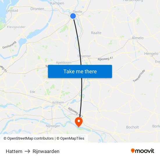 Hattem to Rijnwaarden map