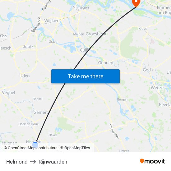 Helmond to Rijnwaarden map